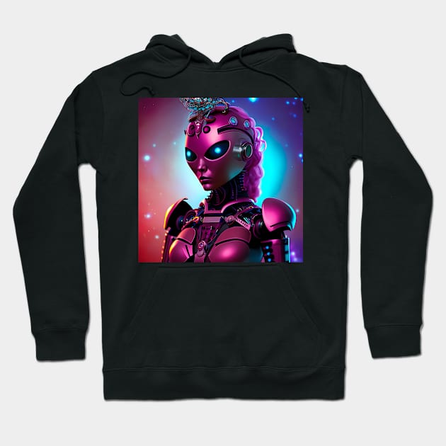 A pink robot space queen ruler of the galaxy. Hoodie by FrogAndToadsWorkshop